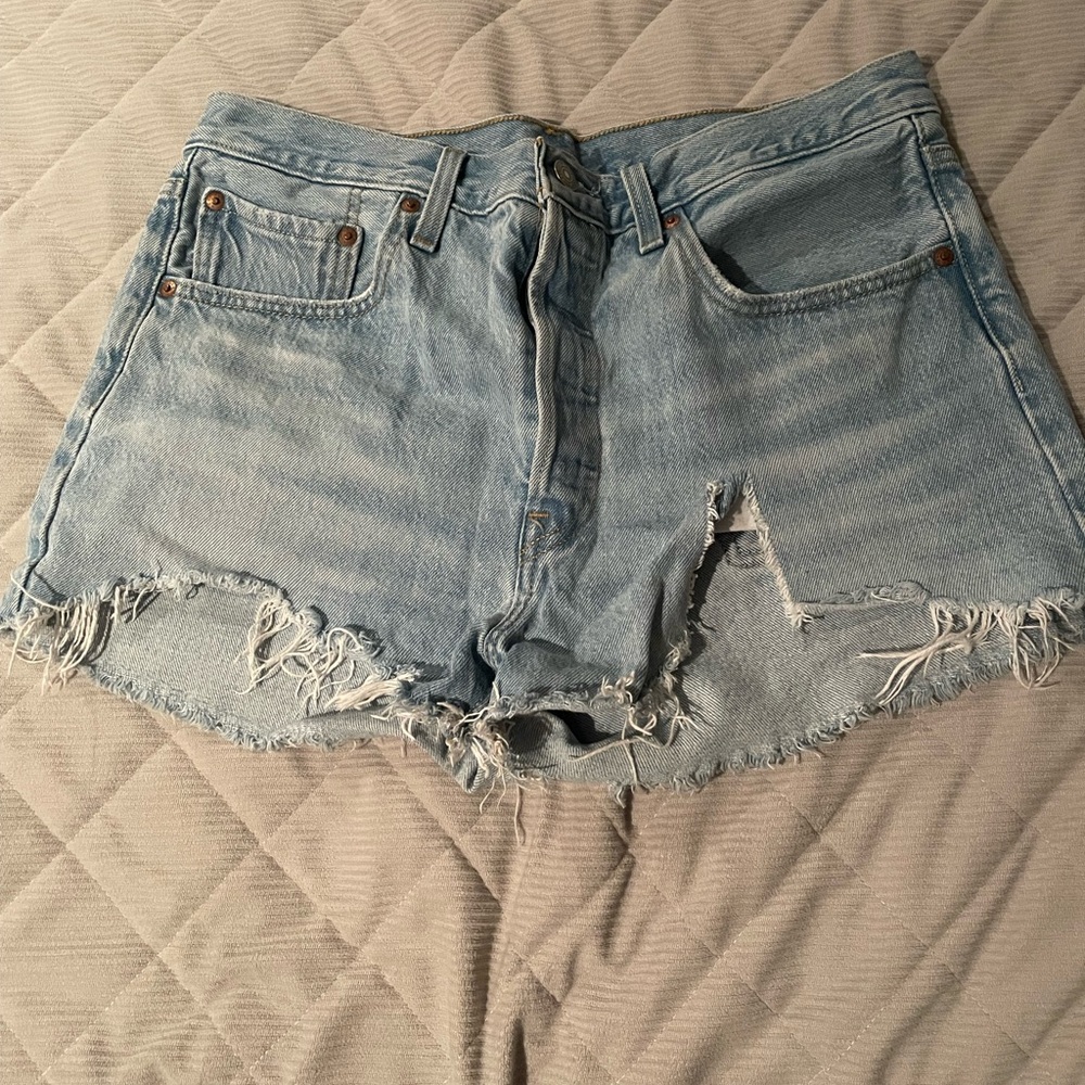 Levi's Blue Jean Shorts High-Waisted Distressed